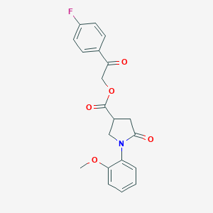 molecular formula C20H18FNO5 B338087 1-(2-Methoxy-phenyl)-5-oxo-pyrrolidine-3-carboxylic acid 2-(4-fluoro-phenyl)-2-oxo-ethyl ester 