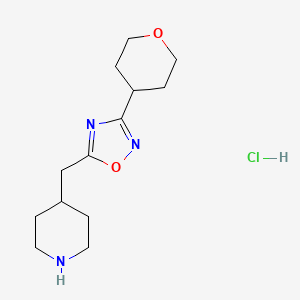molecular formula C13H22ClN3O2 B3380883 4-{[3-(Oxan-4-yl)-1,2,4-oxadiazol-5-yl]methyl}piperidine hydrochloride CAS No. 2094228-64-3