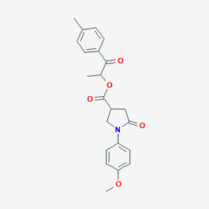 molecular formula C22H23NO5 B338095 1-(4-Methylphenyl)-1-oxopropan-2-yl 1-(4-methoxyphenyl)-5-oxopyrrolidine-3-carboxylate 