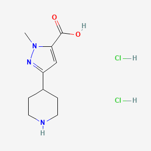 molecular formula C10H17Cl2N3O2 B3380977 1-Methyl-3-(piperidin-4-yl)-1H-pyrazole-5-carboxylic acid dihydrochloride CAS No. 2126162-16-9