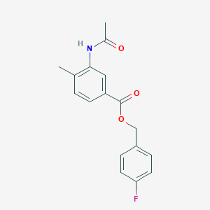 molecular formula C17H16FNO3 B338117 (4-Fluorophenyl)methyl 3-acetamido-4-methylbenzoate 