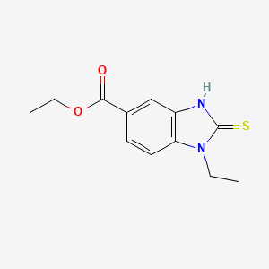 molecular formula C12H14N2O2S B3381990 1-Ethyl-2-mercapto-1H-benzoimidazole-5-carboxylic acid ethyl ester CAS No. 295345-27-6
