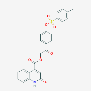 molecular formula C25H19NO7S B338258 2-(4-{[(4-Methylphenyl)sulfonyl]oxy}phenyl)-2-oxoethyl 2-hydroxy-4-quinolinecarboxylate 