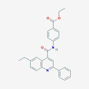 molecular formula C27H24N2O3 B338374 Ethyl 4-{[(6-ethyl-2-phenyl-4-quinolinyl)carbonyl]amino}benzoate 