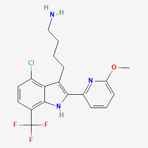 molecular formula C19H19ClF3N3O B3383841 4-[4-chloro-2-(6-methoxypyridin-2-yl)-7-(trifluoromethyl)-1H-indol-3-yl]butan-1-amine CAS No. 5020-62-2