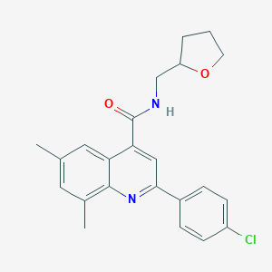 molecular formula C23H23ClN2O2 B338400 2-(4-chlorophenyl)-6,8-dimethyl-N-(tetrahydro-2-furanylmethyl)-4-quinolinecarboxamide 