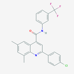 molecular formula C25H18ClF3N2O B338413 2-(4-chlorophenyl)-6,8-dimethyl-N-[3-(trifluoromethyl)phenyl]quinoline-4-carboxamide 