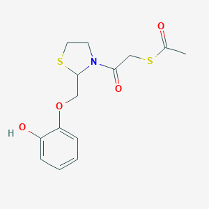 molecular formula C14H17NO4S2 B033843 2-((2-Hydroxyphenoxy)methyl)-3-(2-(acetylthio)acetyl)-1,3-thiazolidine CAS No. 103195-85-3