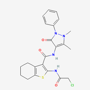 molecular formula C22H23ClN4O3S B3384690 2-(2-chloroacetamido)-N-(1,5-dimethyl-3-oxo-2-phenyl-2,3-dihydro-1H-pyrazol-4-yl)-4,5,6,7-tetrahydro-1-benzothiophene-3-carboxamide CAS No. 568551-65-5