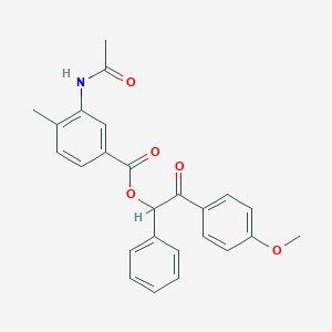molecular formula C25H23NO5 B338472 2-(4-Methoxyphenyl)-2-oxo-1-phenylethyl 3-(acetylamino)-4-methylbenzoate 