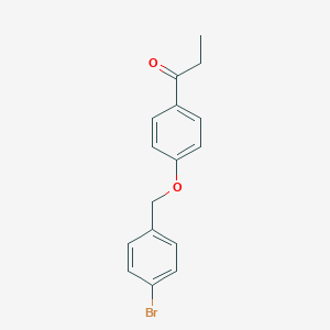 molecular formula C16H15BrO2 B338490 1-{4-[(4-Bromobenzyl)oxy]phenyl}-1-propanone 