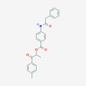 molecular formula C25H23NO4 B338561 1-(4-Methylphenyl)-1-oxopropan-2-yl 4-[(phenylacetyl)amino]benzoate 
