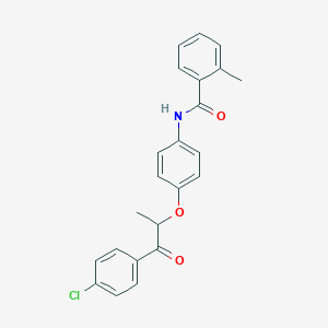 molecular formula C23H20ClNO3 B338621 N-{4-[2-(4-chlorophenyl)-1-methyl-2-oxoethoxy]phenyl}-2-methylbenzamide 