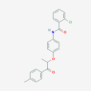 molecular formula C23H20ClNO3 B338641 2-chloro-N-{4-[1-methyl-2-(4-methylphenyl)-2-oxoethoxy]phenyl}benzamide 