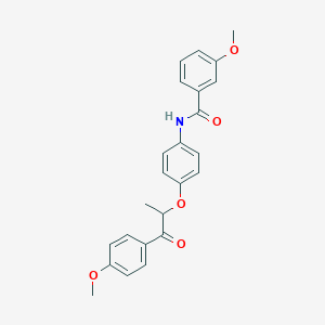 molecular formula C24H23NO5 B338652 3-methoxy-N-{4-[2-(4-methoxyphenyl)-1-methyl-2-oxoethoxy]phenyl}benzamide 