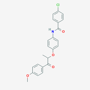 molecular formula C23H20ClNO4 B338653 4-chloro-N-{4-[2-(4-methoxyphenyl)-1-methyl-2-oxoethoxy]phenyl}benzamide 