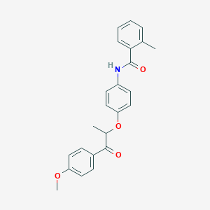 molecular formula C24H23NO4 B338654 N-{4-[2-(4-methoxyphenyl)-1-methyl-2-oxoethoxy]phenyl}-2-methylbenzamide 