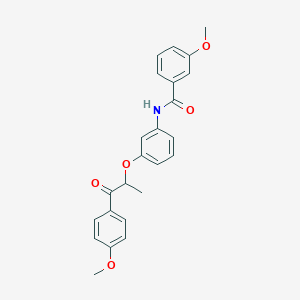 molecular formula C24H23NO5 B338655 3-methoxy-N-{3-[2-(4-methoxyphenyl)-1-methyl-2-oxoethoxy]phenyl}benzamide 