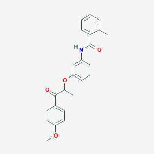 molecular formula C24H23NO4 B338657 N-{3-[2-(4-methoxyphenyl)-1-methyl-2-oxoethoxy]phenyl}-2-methylbenzamide 
