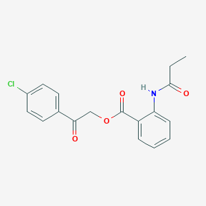 molecular formula C18H16ClNO4 B338714 2-(4-Chlorophenyl)-2-oxoethyl 2-(propionylamino)benzoate 