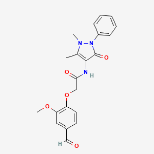 molecular formula C21H21N3O5 B3387522 N-(1,5-dimethyl-3-oxo-2-phenyl-2,3-dihydro-1H-pyrazol-4-yl)-2-(4-formyl-2-methoxyphenoxy)acetamide CAS No. 838379-75-2