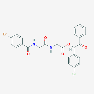 molecular formula C25H20BrClN2O5 B338873 1-(4-Chlorophenyl)-2-oxo-2-phenylethyl ({[(4-bromobenzoyl)amino]acetyl}amino)acetate 
