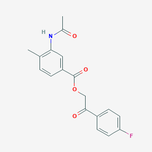 molecular formula C18H16FNO4 B338899 2-(4-Fluorophenyl)-2-oxoethyl 3-(acetylamino)-4-methylbenzoate 