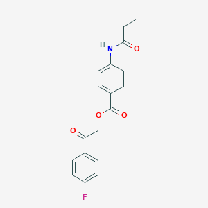 molecular formula C18H16FNO4 B338909 2-(4-Fluorophenyl)-2-oxoethyl 4-(propanoylamino)benzoate 