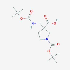 molecular formula C16H28N2O6 B3390652 1-(Tert-butoxycarbonyl)-3-(((tert-butoxycarbonyl)amino)methyl)pyrrolidine-3-carboxylic acid CAS No. 1158759-42-2