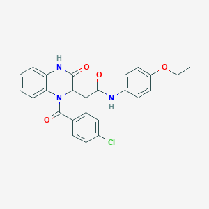 molecular formula C25H22ClN3O4 B339143 2-[1-(4-chlorobenzoyl)-3-oxo-1,2,3,4-tetrahydro-2-quinoxalinyl]-N-(4-ethoxyphenyl)acetamide 