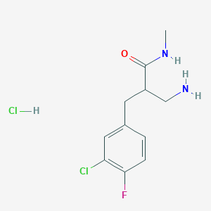 molecular formula C11H15Cl2FN2O B3391612 3-amino-2-[(3-chloro-4-fluorophenyl)methyl]-N-methylpropanamide hydrochloride CAS No. 1909319-44-3