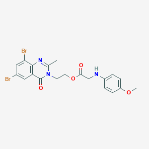 B033917 Glycine, N-(4-methoxyphenyl)-, 2-(6,8-dibromo-2-methyl-4-oxo-3(4H)-quinazolinyl)ethyl ester CAS No. 110009-16-0