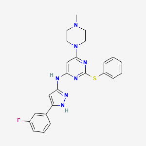 molecular formula C24H24FN7S B3391802 4-Pyrimidinamine,N-[5-(3-fluorophenyl)-1H-pyrazol-3-yl]-6-(4-methyl-1-piperazinyl)-2-(phenylthio)- CAS No. 2231038-82-5