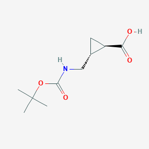 molecular formula C10H17NO4 B3392938 trans-Cyclopropanecarboxylic acid, 2-[[[(1,1-dimethylethoxy)carbonyl]amino]methyl]- CAS No. 153861-53-1