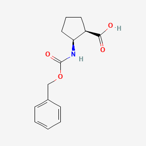 molecular formula C14H17NO4 B3393950 Cyclopentanecarboxylic acid, 2-[[(phenylmethoxy)carbonyl]amino]-,(1R,2S)-rel- CAS No. 625095-27-4