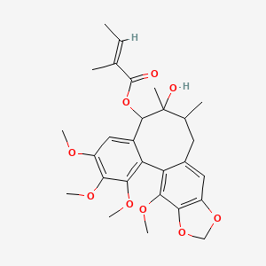 molecular formula C28H34O9 B3394064 2-Butenoic acid, 2-methyl-, (5R,6R,7S,13aS)-5,6,7,8-tetrahydro-6-hydroxy-1,2,3,13-tetramethoxy-6,7-dimethylbenzo[3,4]cycloocta[1,2-f][1,3]benzodioxol-5-yl ester, (2Z)- CAS No. 77881-08-4