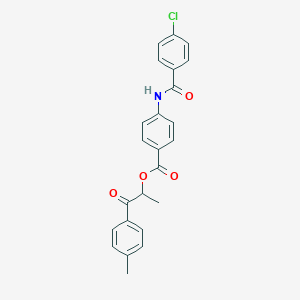 molecular formula C24H20ClNO4 B339411 1-Methyl-2-(4-methylphenyl)-2-oxoethyl 4-[(4-chlorobenzoyl)amino]benzoate 