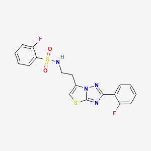 molecular formula C18H14F2N4O2S2 B3396067 2-fluoro-N-(2-(2-(2-fluorophenyl)thiazolo[3,2-b][1,2,4]triazol-6-yl)ethyl)benzenesulfonamide CAS No. 1005300-64-0