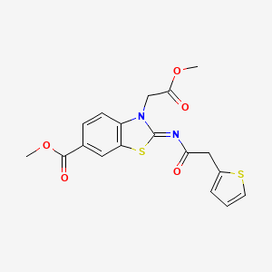 molecular formula C18H16N2O5S2 B3396074 (E)-methyl 3-(2-methoxy-2-oxoethyl)-2-((2-(thiophen-2-yl)acetyl)imino)-2,3-dihydrobenzo[d]thiazole-6-carboxylate CAS No. 1005957-99-2