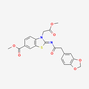 (E)-methyl 2-((2-(benzo[d][1,3]dioxol-5-yl)acetyl)imino)-3-(2-methoxy-2-oxoethyl)-2,3-dihydrobenzo[d]thiazole-6-carboxylate