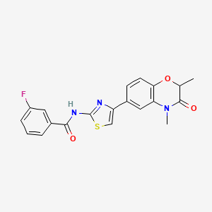 molecular formula C20H16FN3O3S B3396145 N-(4-(2,4-dimethyl-3-oxo-3,4-dihydro-2H-benzo[b][1,4]oxazin-6-yl)thiazol-2-yl)-3-fluorobenzamide CAS No. 1007678-27-4