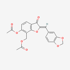 molecular formula C21H16O8 B3396157 (Z)-(6-acetoxy-2-(benzo[d][1,3]dioxol-5-ylmethylene)-3-oxo-2,3-dihydrobenzofuran-7-yl)methyl acetate CAS No. 1007684-11-8