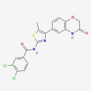 molecular formula C19H13Cl2N3O3S B3396250 3,4-dichloro-N-(5-methyl-4-(3-oxo-3,4-dihydro-2H-benzo[b][1,4]oxazin-6-yl)thiazol-2-yl)benzamide CAS No. 1011577-80-2