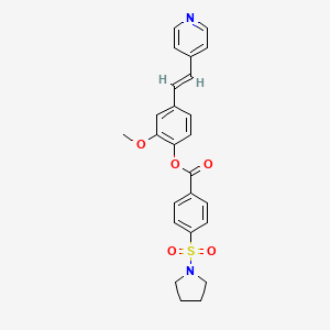 (E)-2-methoxy-4-(2-(pyridin-4-yl)vinyl)phenyl 4-(pyrrolidin-1-ylsulfonyl)benzoate
