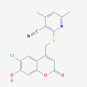 molecular formula C18H13ClN2O3S B3396288 2-{[(6-chloro-7-hydroxy-2-oxo-2H-chromen-4-yl)methyl]sulfanyl}-4,6-dimethylpyridine-3-carbonitrile CAS No. 1011625-29-8