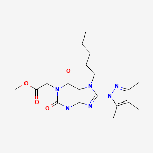 molecular formula C20H28N6O4 B3396315 methyl 2-(3-methyl-2,6-dioxo-7-pentyl-8-(3,4,5-trimethyl-1H-pyrazol-1-yl)-2,3,6,7-tetrahydro-1H-purin-1-yl)acetate CAS No. 1013763-41-1