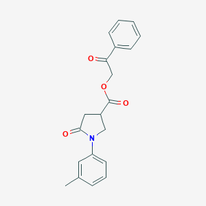 molecular formula C20H19NO4 B339632 2-Oxo-2-phenylethyl 1-(3-methylphenyl)-5-oxo-3-pyrrolidinecarboxylate 