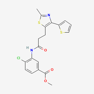 molecular formula C19H17ClN2O3S2 B3396373 Methyl 4-chloro-3-(3-(2-methyl-4-(thiophen-2-yl)thiazol-5-yl)propanamido)benzoate CAS No. 1017662-41-7