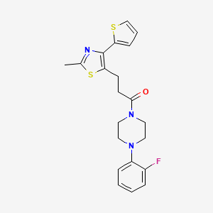 molecular formula C21H22FN3OS2 B3396377 1-(4-(2-Fluorophenyl)piperazin-1-yl)-3-(2-methyl-4-(thiophen-2-yl)thiazol-5-yl)propan-1-one CAS No. 1017662-57-5
