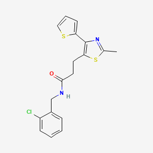molecular formula C18H17ClN2OS2 B3396383 N-(2-chlorobenzyl)-3-(2-methyl-4-(thiophen-2-yl)thiazol-5-yl)propanamide CAS No. 1017662-88-2